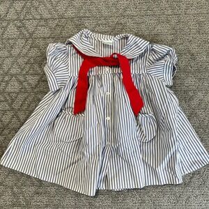 Rosey Kids Baby‎ Girls Blue White Stripe Dress Red Bow Collar 24M